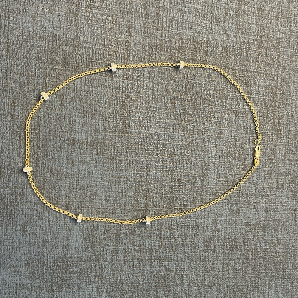 14 carat gold necklace, 16 inches, 6 diamond loops, made in Italy